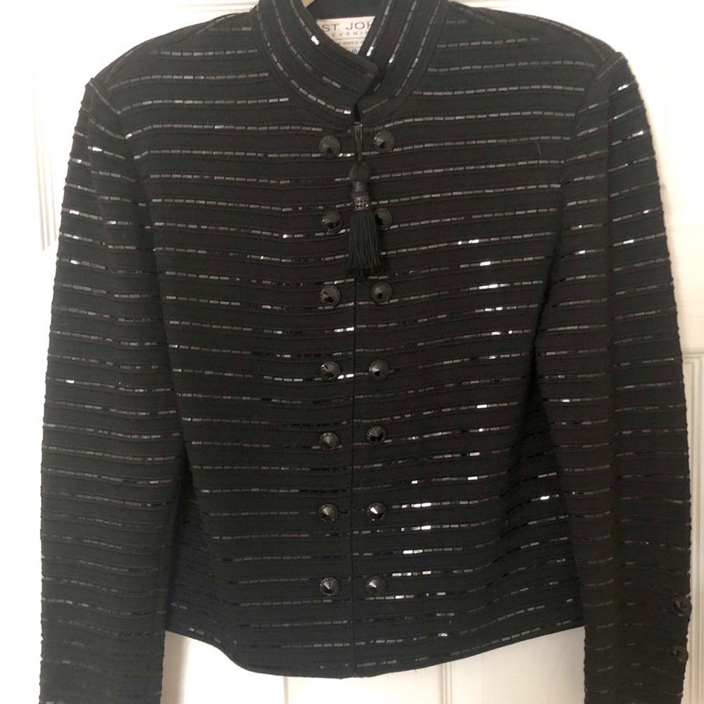 St John Evening black skirt suit w paillettes